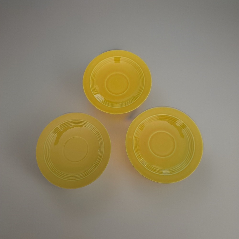3 Vintage Homer Laughlin Harlequin Demitasse Saucers Yellow 5" Wide EUC
